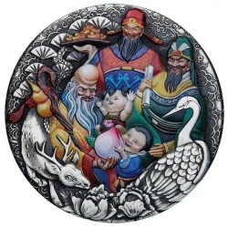 Fu Lu Shou - 5 Oz - stříbrná sběratelská mince (dodání 23.6.2023)