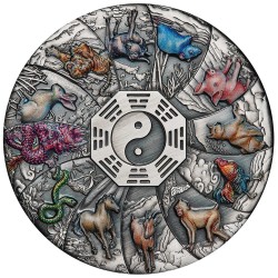 12 Lunar Animals - 5 Oz- stříbrná kolorovaná starožitná mince (dodání 28.9)