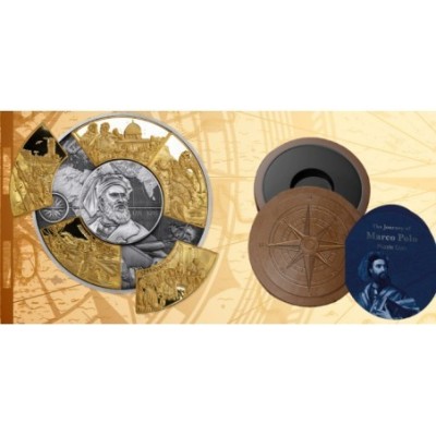 Marco Polo - 5 Oz - srebrna puzzle pozlaćena kolekcionarska kovanica