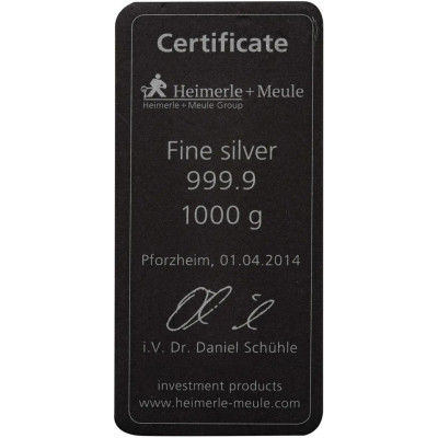 Heimerle + Meule - 1 KG - srebrna investicijska poluga
