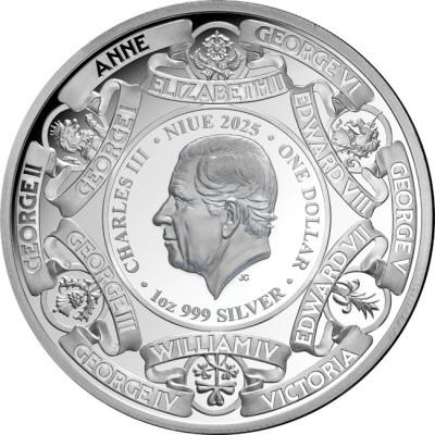 Britanski monarsi (2025.) - 1 oz - srebrni kolekcionarski novčić od 100 g