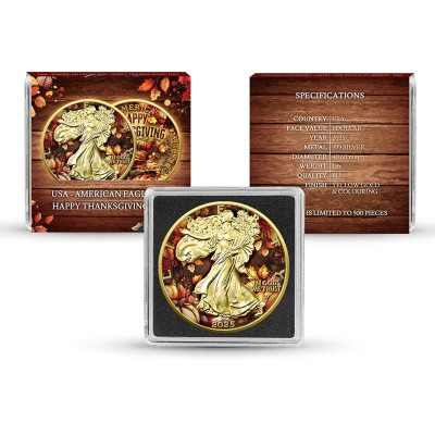 Američki orao, Sretan Dan zahvalnosti - 1 oz - srebrni kolekcionarski novčić