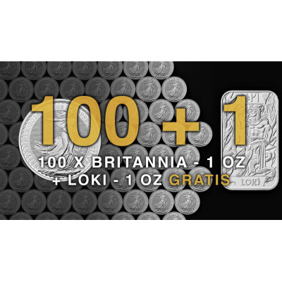 100+1 - 100 Britannia (2026) - 1 oz - srebrni investicijski novčić + LOKI 1 oz - srebrna poluga
